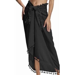 Chalier Sarong Wraps Beach Swimsuit Cover Ups Tassels Black Women One Size New